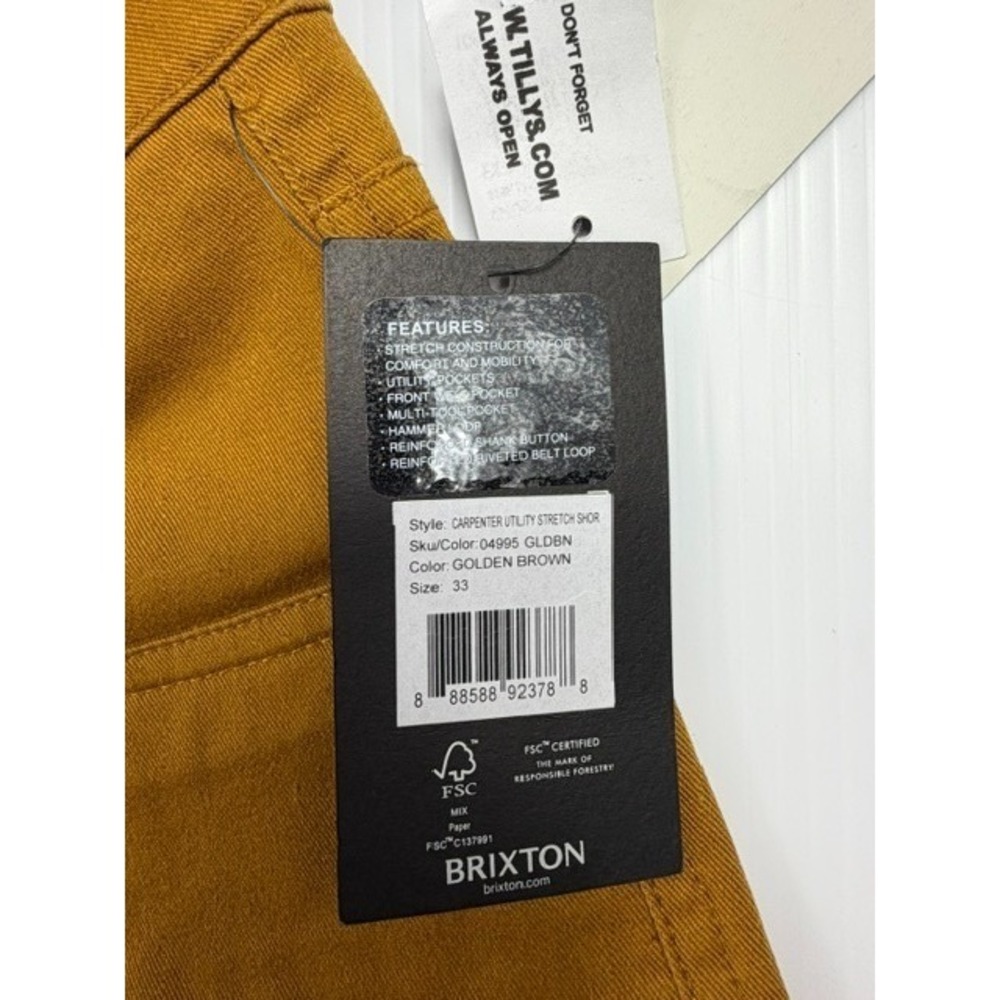 Brixton Shorts Mens Carpenter Utility Stretch 33 Golden Brown Relaxed Workwear - Picture 11 of 16